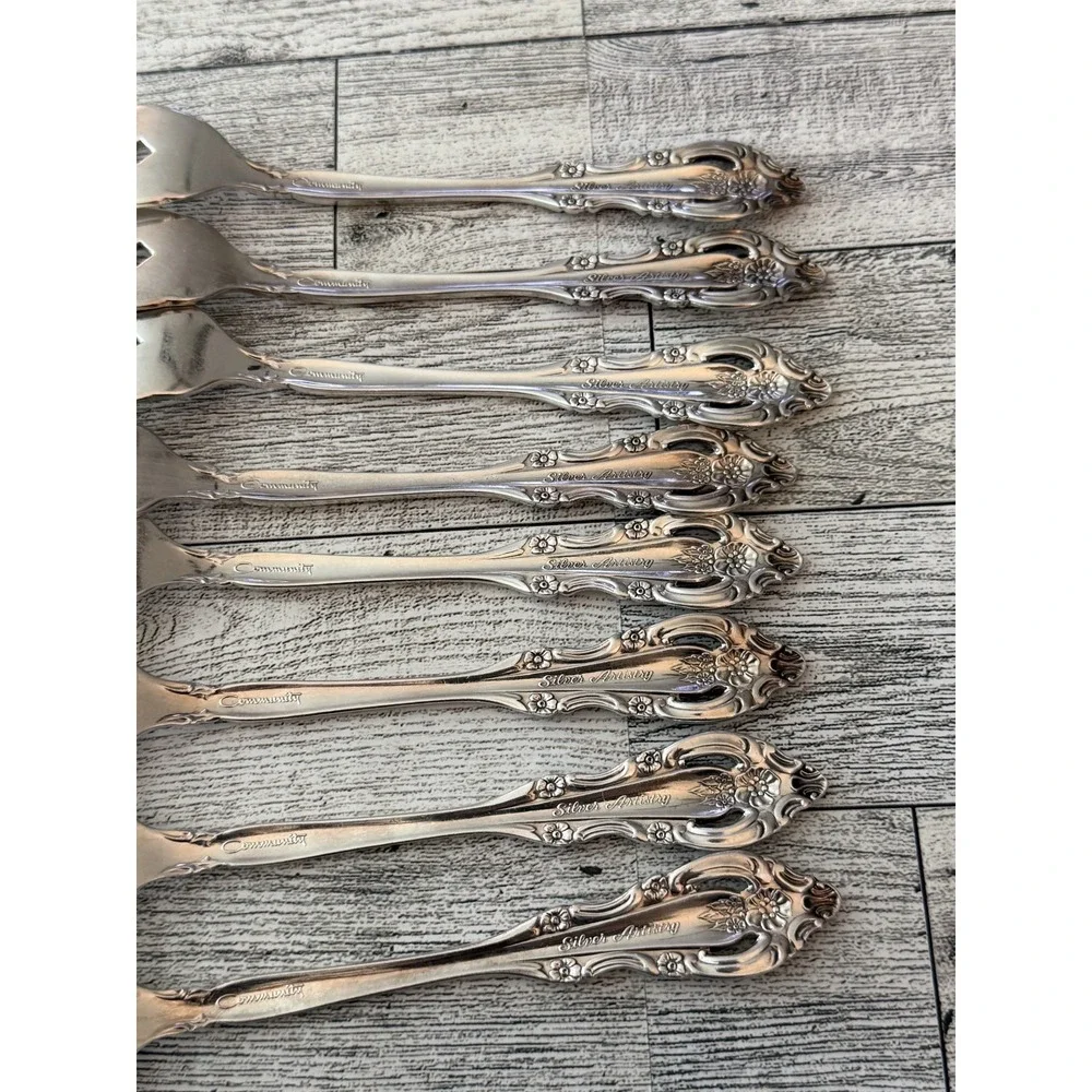 Oneida Community SILVER ARTISTRY Salad Forks Silverplate Set of 8 1965 Vintage